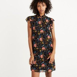 Madewell Silk Shift Dress High Neck Sleeveless Floral Ruffles Women Size 8 Lined